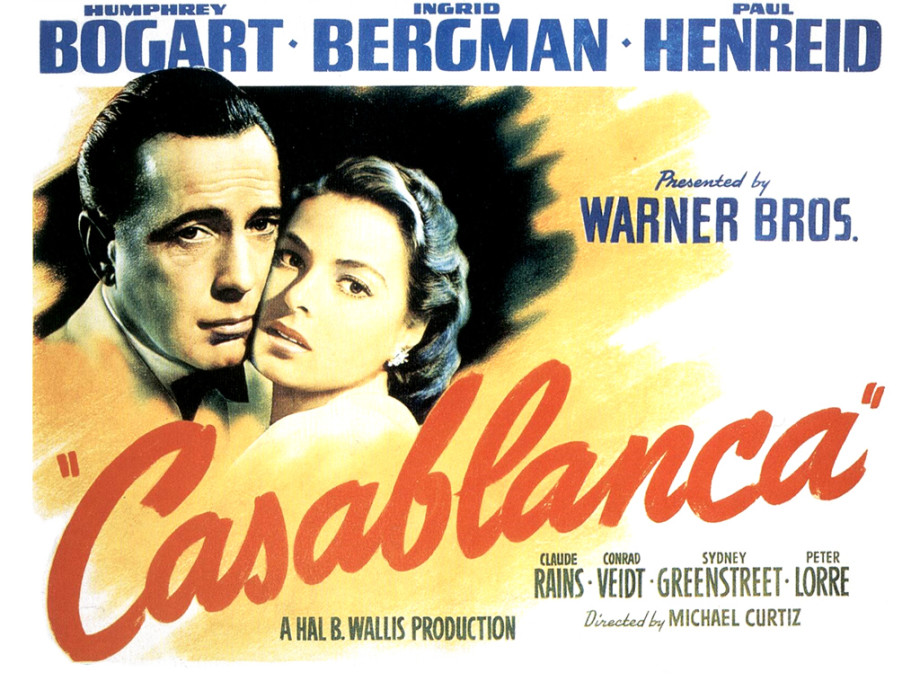 Casablanca (1942) starring Humphrey Bogart and Ingrid Bergman